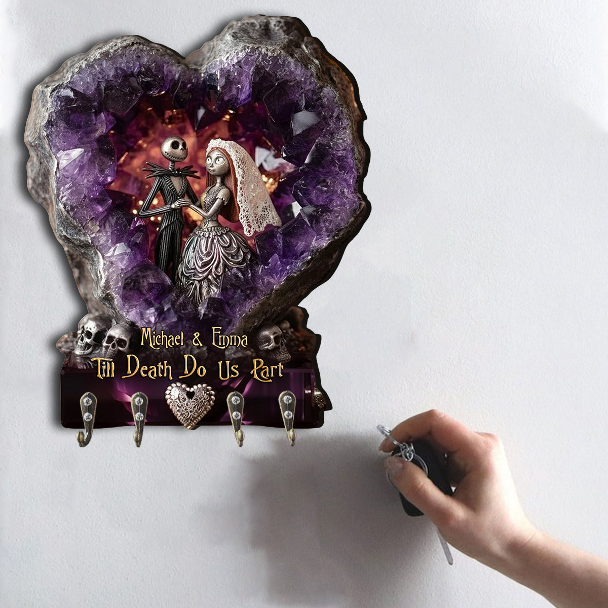 Amethyst Style Spooky Couple, Till Death Do Us Part, Wedding Gift - Personalized Nightmare Custom Shaped Hanging Rack