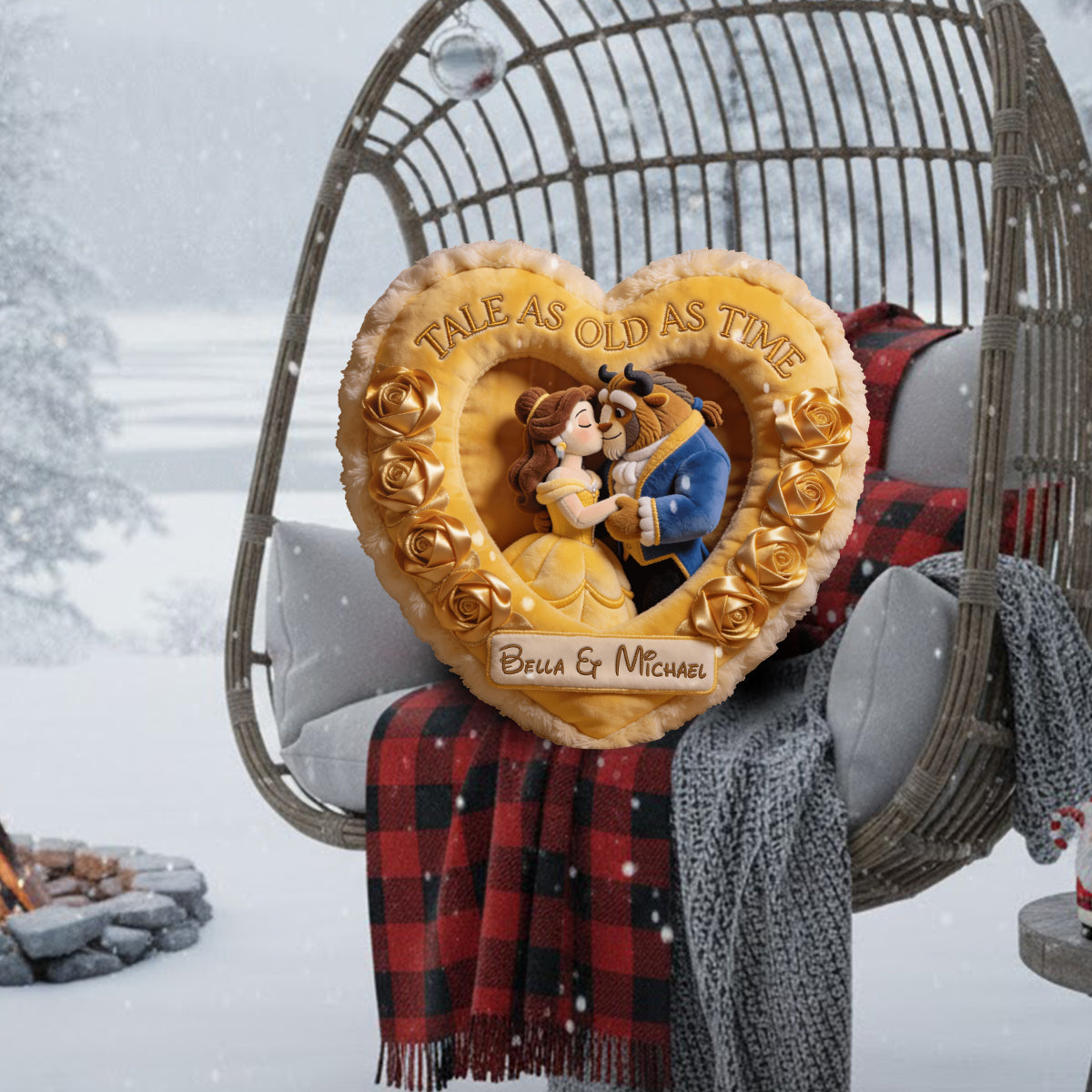 Tale As Old As Time - Personalized Beauty And The Beast Faux Fur Shaped Pillow