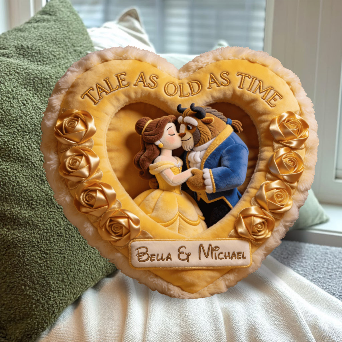 Tale As Old As Time - Personalized Beauty And The Beast Faux Fur Shaped Pillow