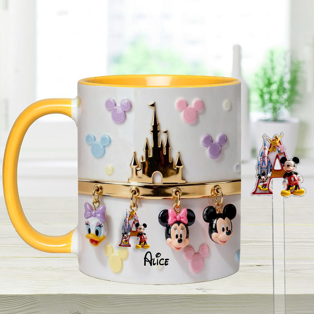 Magical Initial Name Letter - Personalized Mouse Set Accent Mug With Acrylic Stirrers