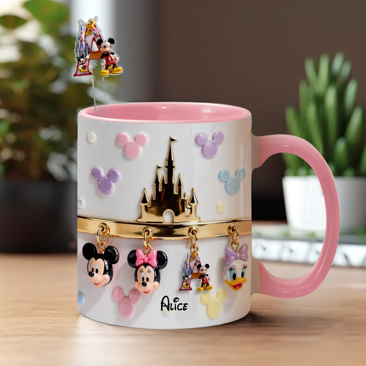 Magical Initial Name Letter - Personalized Mouse Set Accent Mug With Acrylic Stirrers