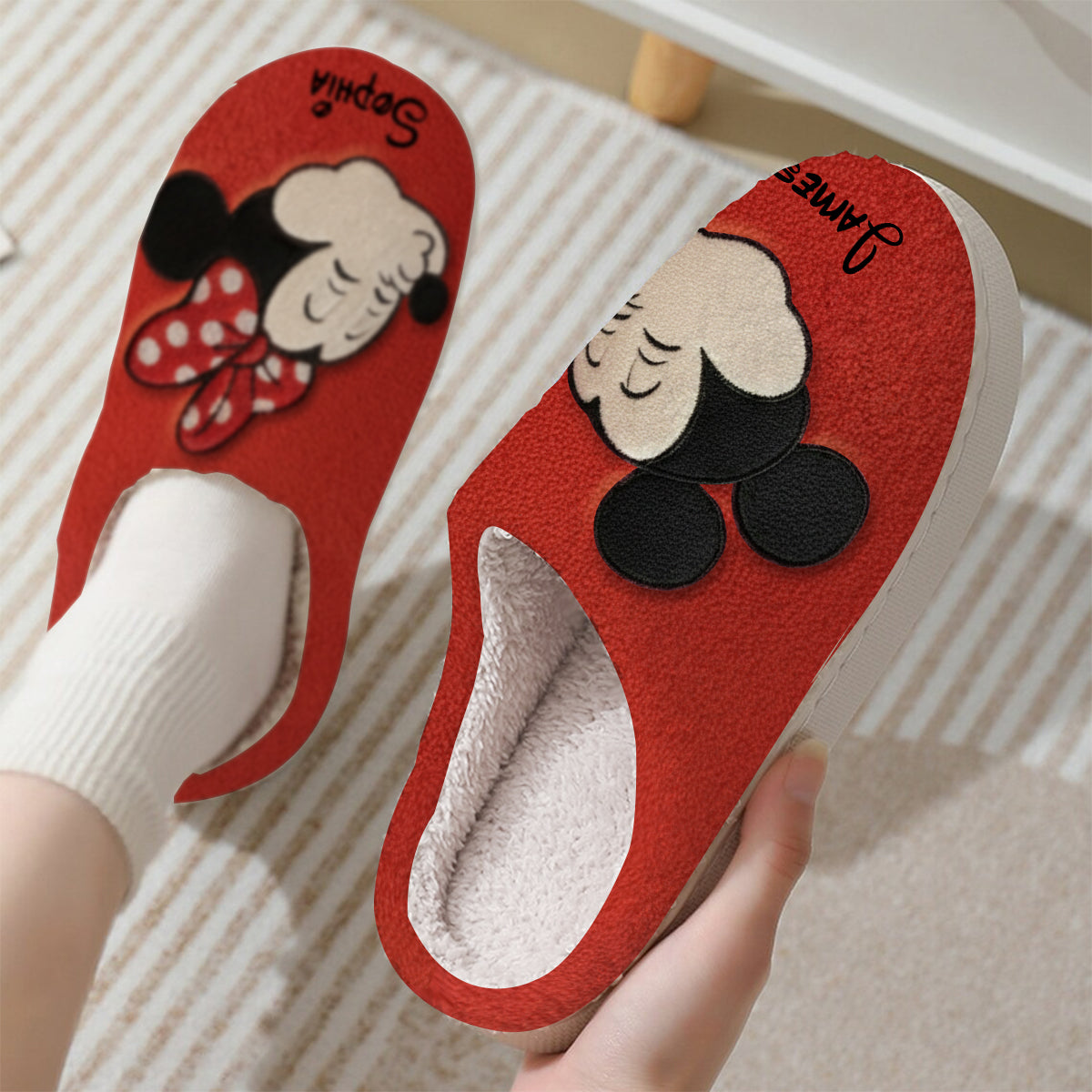 Cartoon Mouse Couple Xmas - Personalized Mouse Slippers
