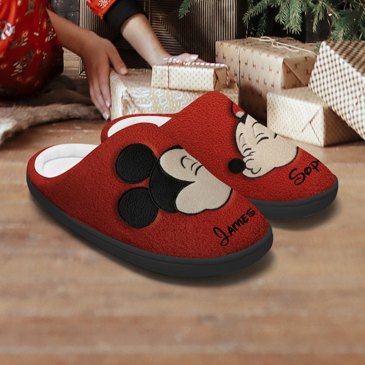 Cartoon Mouse Couple Xmas - Personalized Mouse Slippers