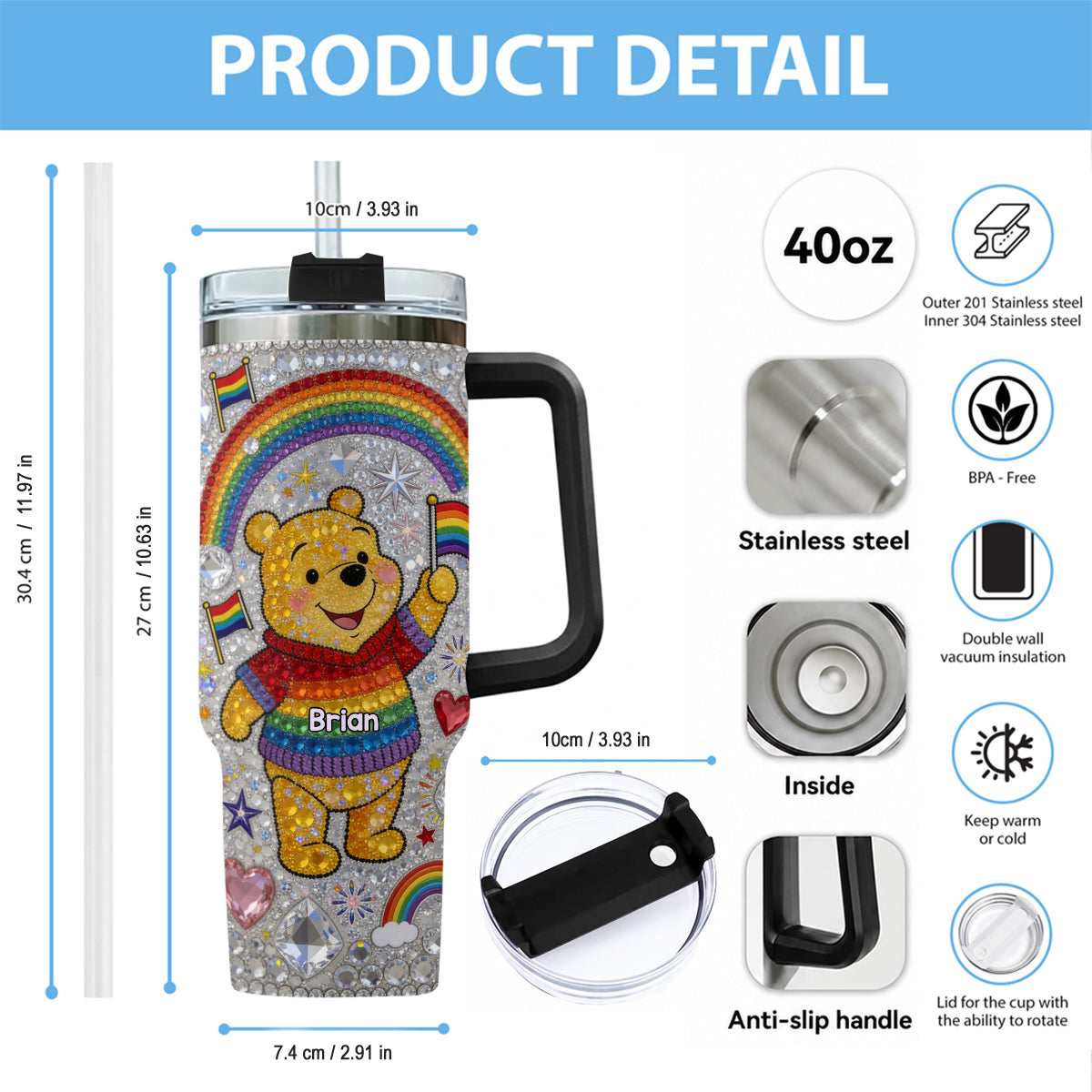 Love Is Love Pride Month - Personalized LGBT Support Tumbler With Plush Charm