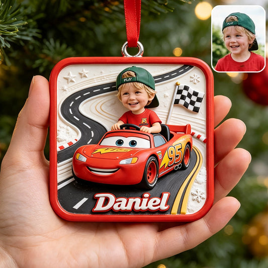 Kid And Car Friend Character - Personalized Racing Lover Premium 3D Ornament