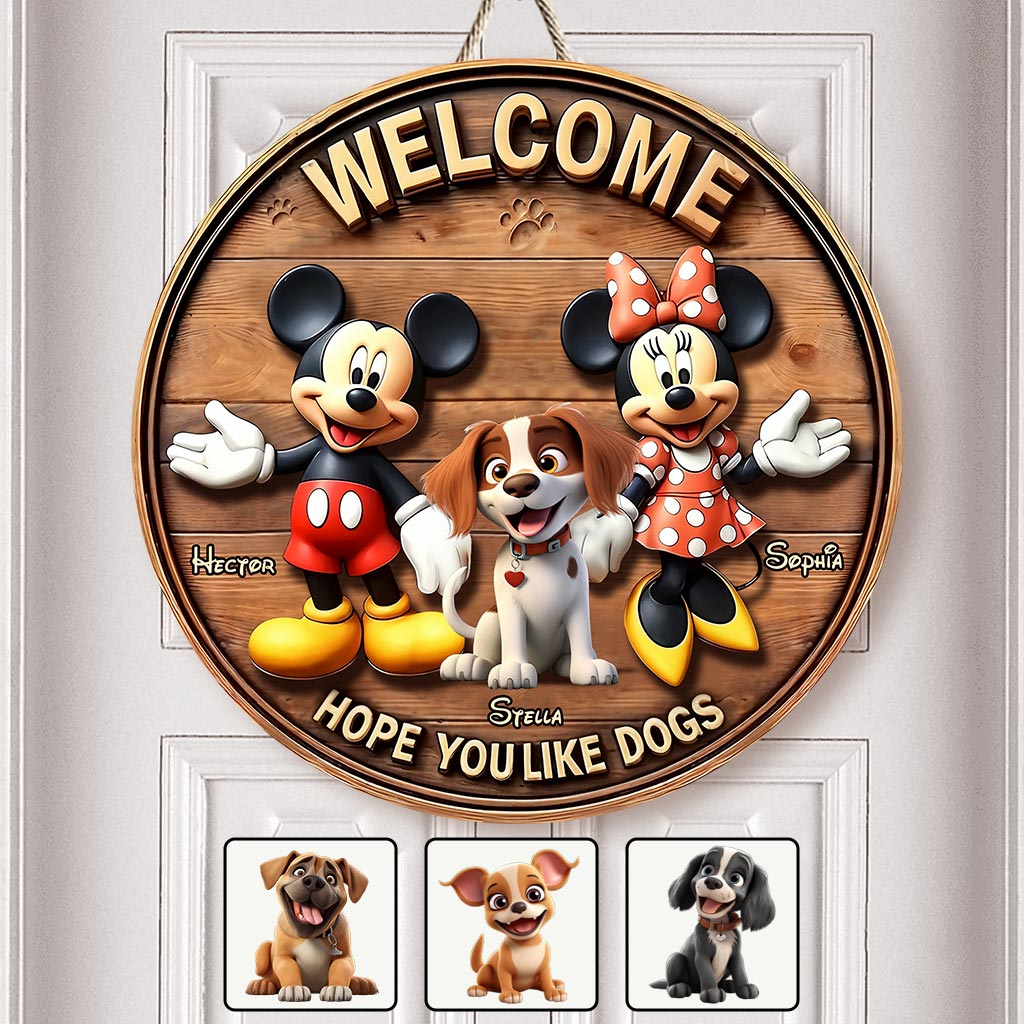 Welcome Hope You Like Dogs - Personalized Dog Round Wood Sign