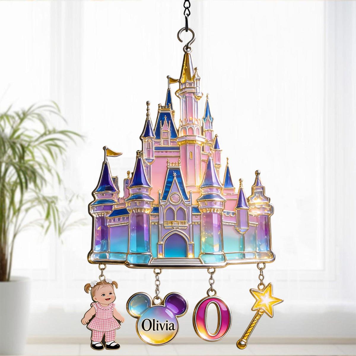 Magical Castle - Personalized Mouse Window Hanging Suncatcher With Charms