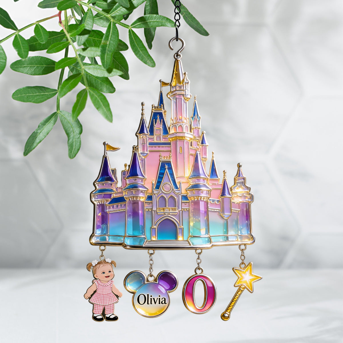 Magical Castle - Personalized Mouse Window Hanging Suncatcher With Charms