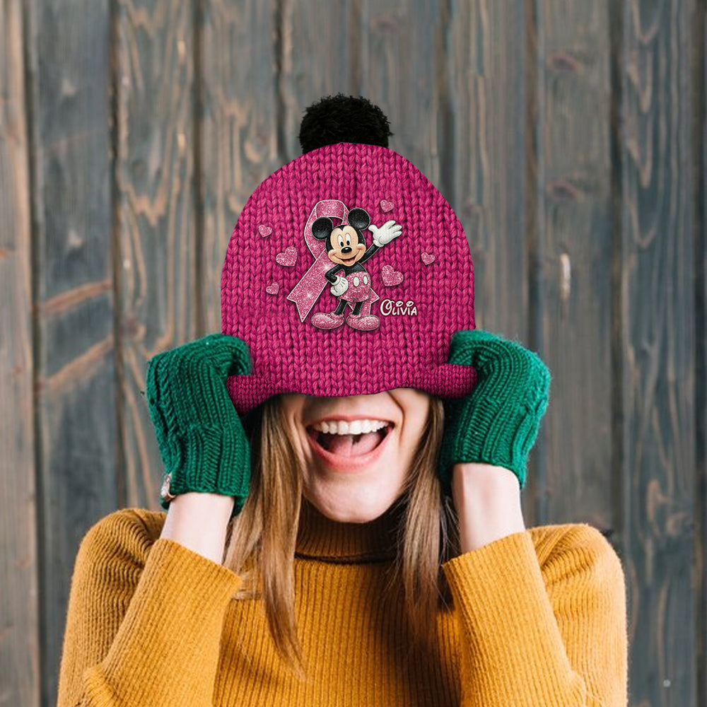 Never Give Up - Personalized Breast Cancer Awareness Beanie Hat