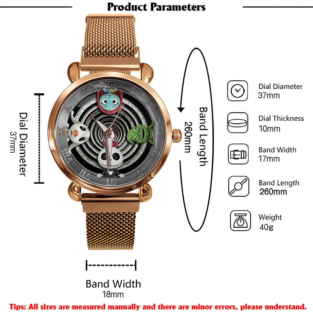 Gothic Holiday Spiral - Personalized Nightmare Women Hand Watch