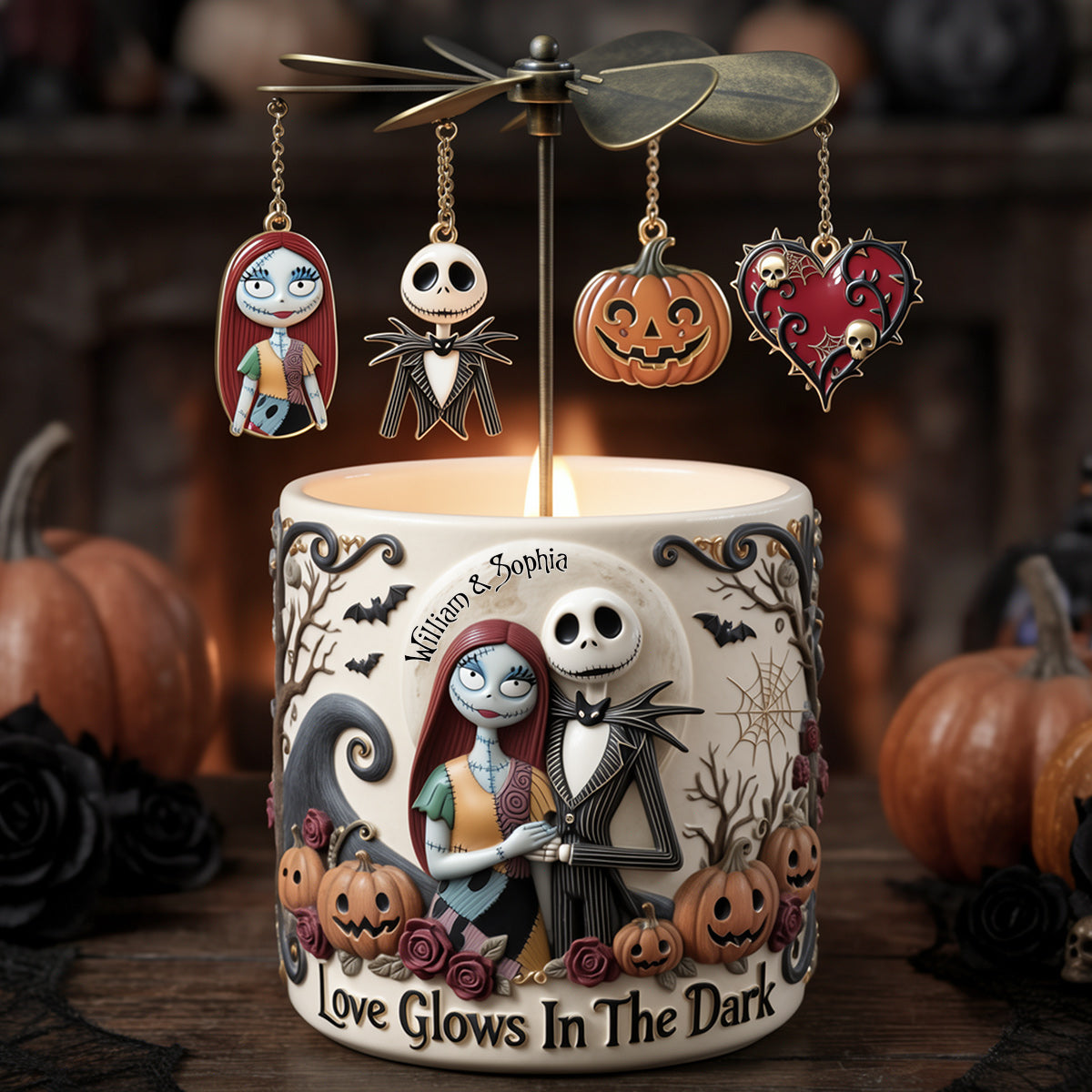 Love Glows In The Dark - Personalized Nightmare Spinning Candle Holder