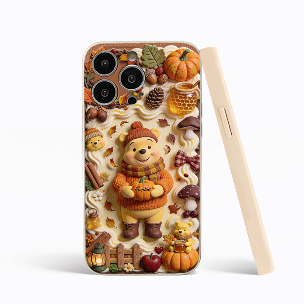 Cozy Vibe Cute Bear - Personalized Yellow Bear 3D Embossed Leather Phone Case