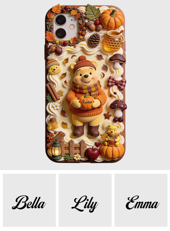 Cozy Vibe Cute Bear - Personalized Yellow Bear 3D Embossed Leather Phone Case