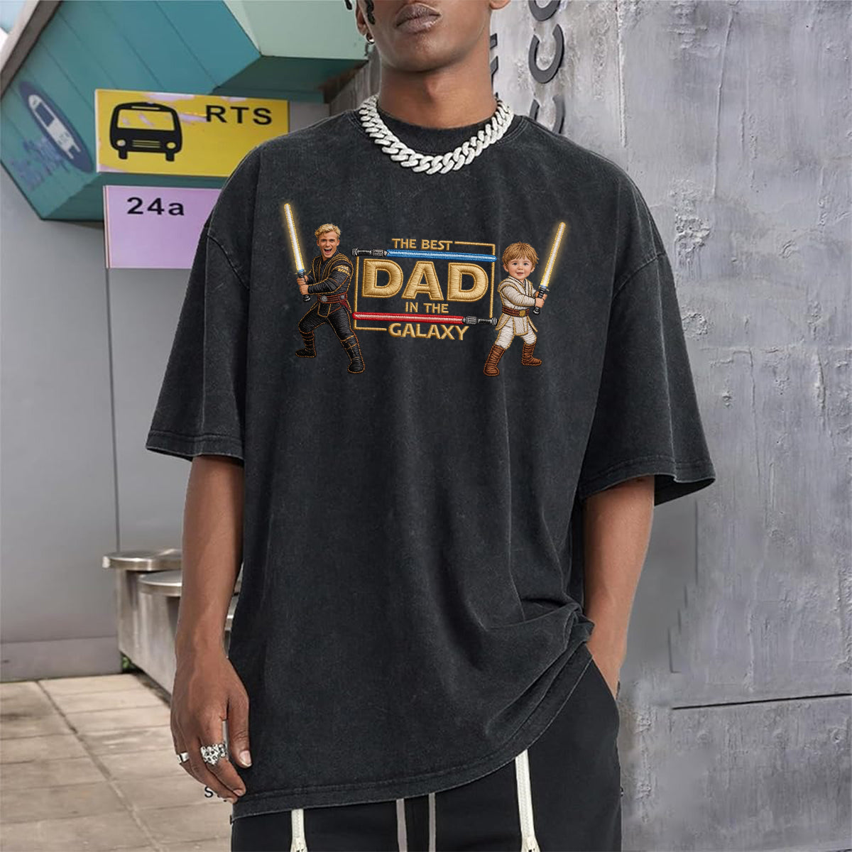 Best Dad In The Galaxy - Personalized Father Washed T-Shirt
