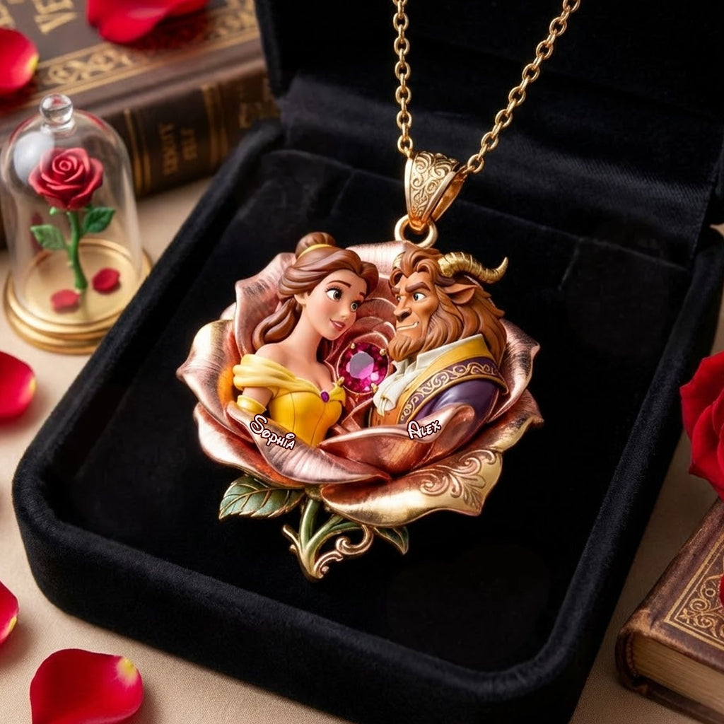 Tale As Old As Time - Personalized Beauty And The Beast Shaped Metal Pendant Necklace