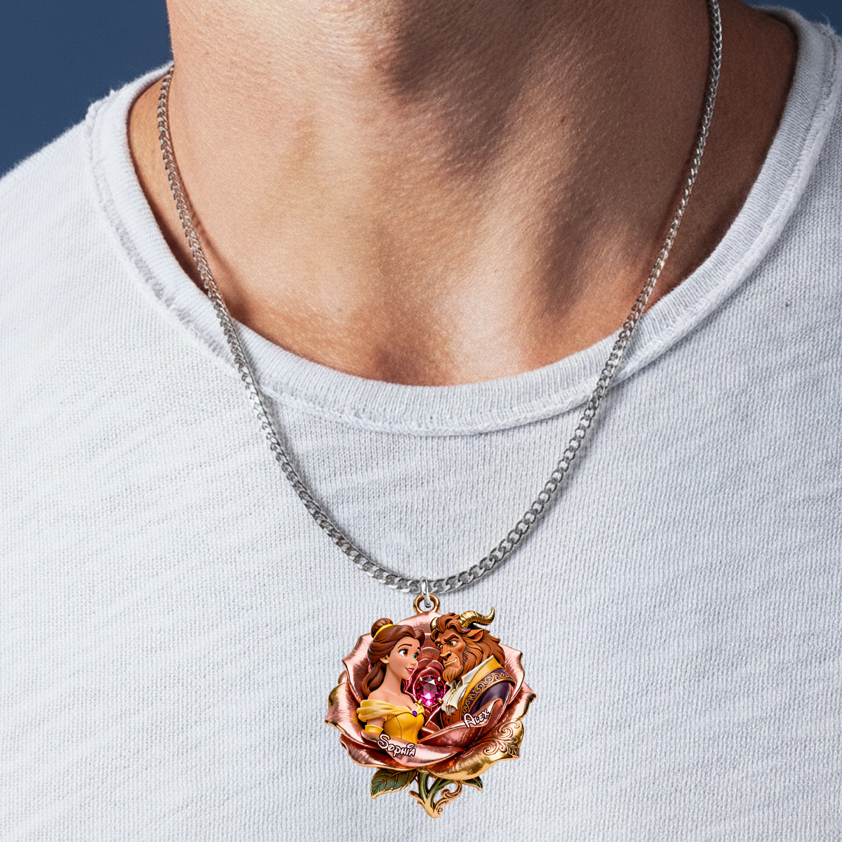Tale As Old As Time - Personalized Beauty And The Beast Shaped Metal Pendant Necklace