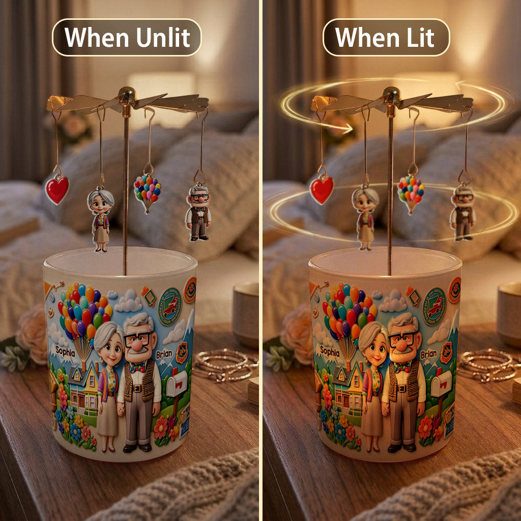 Where Love Glows, Adventure Grows - Personalized Up Movie Couple Spinning Candle Holder