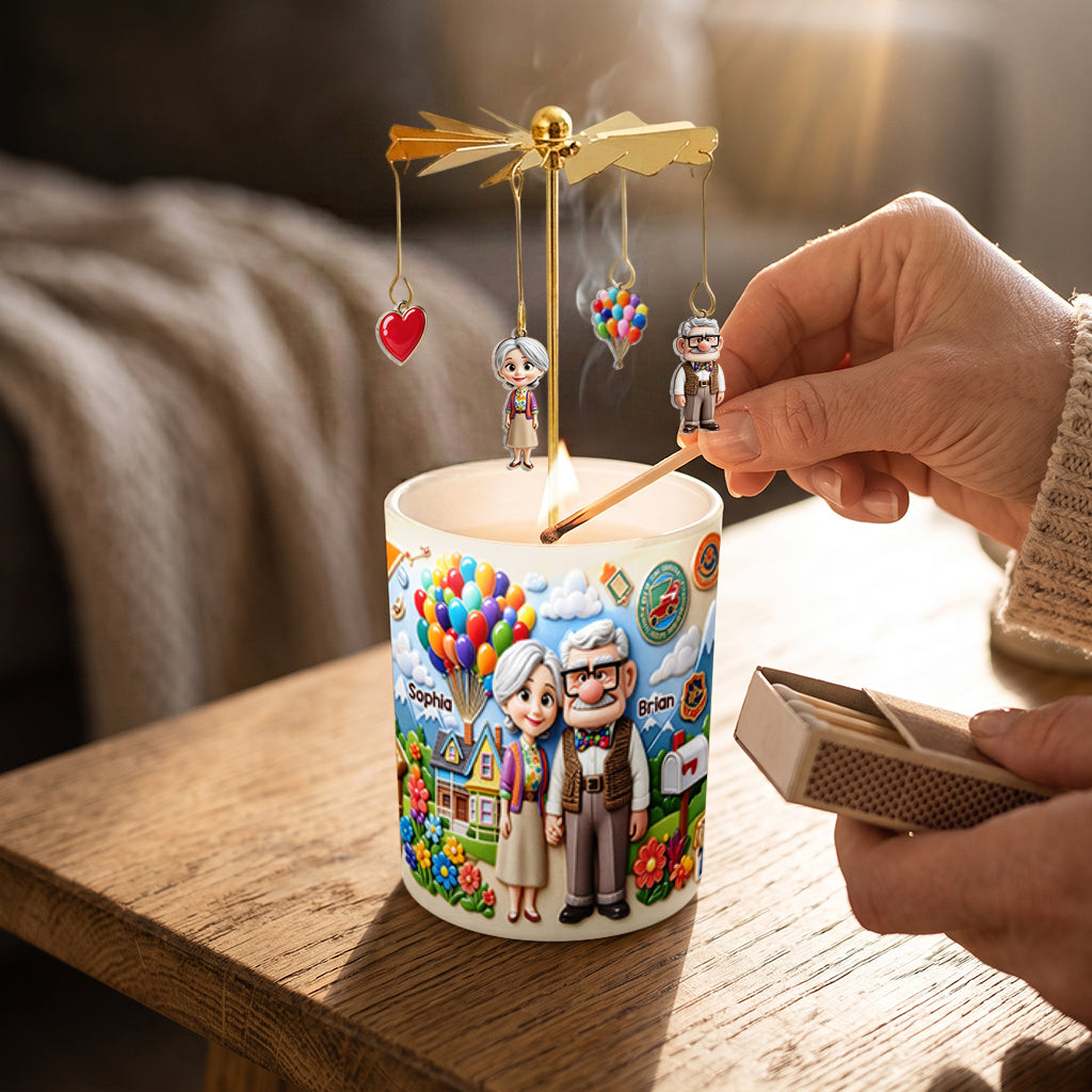 Where Love Glows, Adventure Grows - Personalized Up Movie Couple Spinning Candle Holder