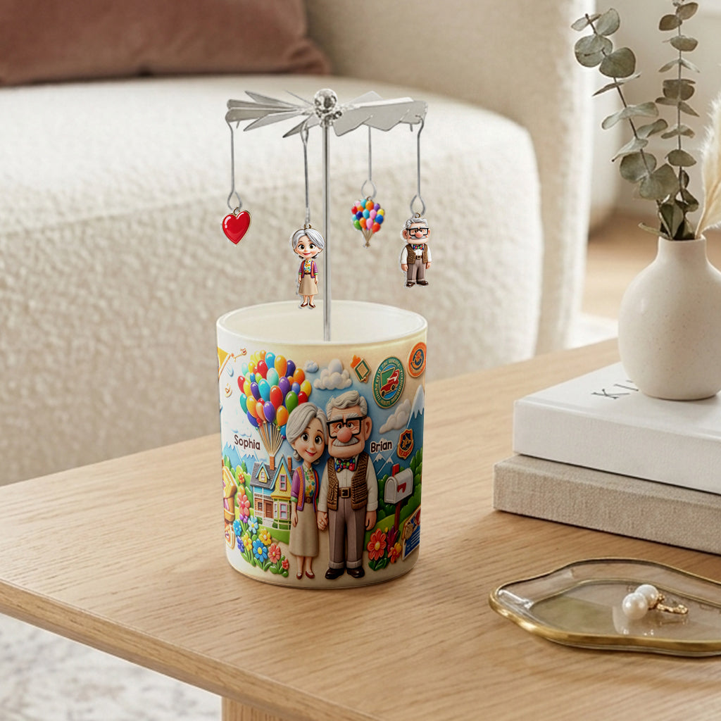 Where Love Glows, Adventure Grows - Personalized Up Movie Couple Spinning Candle Holder