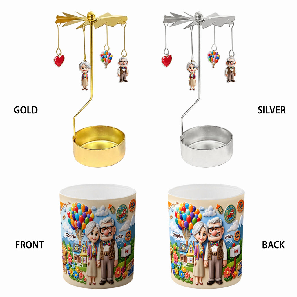 Where Love Glows, Adventure Grows - Personalized Up Movie Couple Spinning Candle Holder