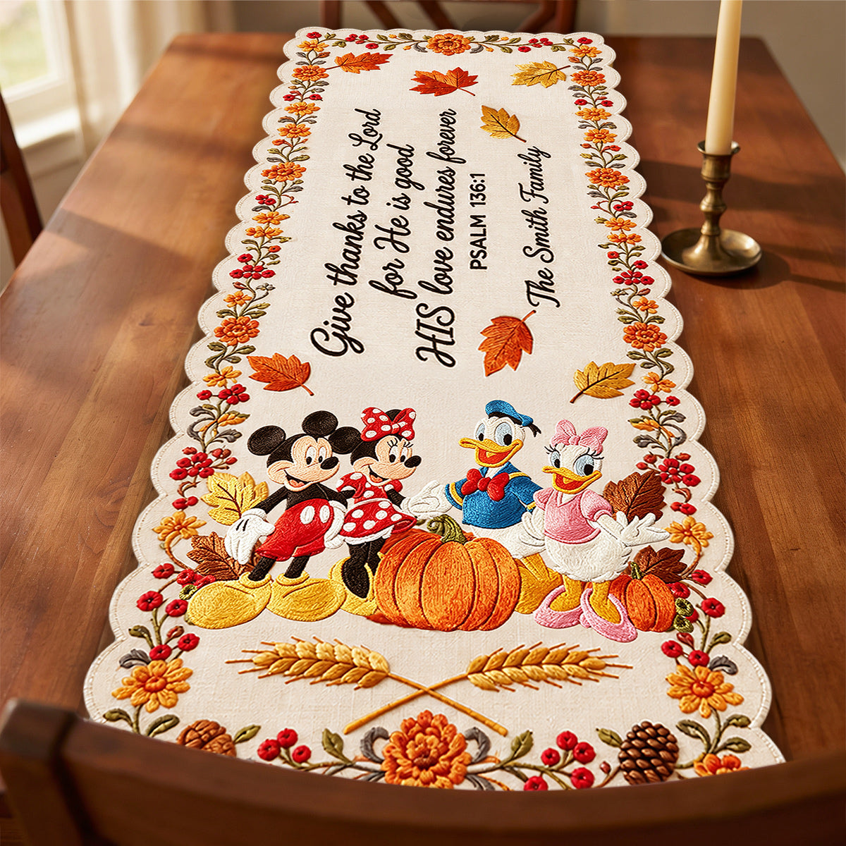 Thankful - Personalized Mouse Custom Shape Table Runner