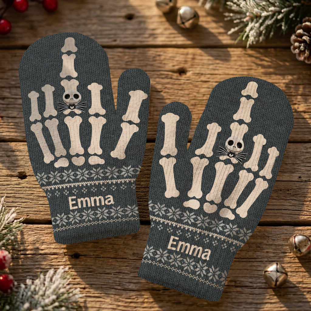Funny Skeleton Hand - Personalized Nightmare Knitted Mittens