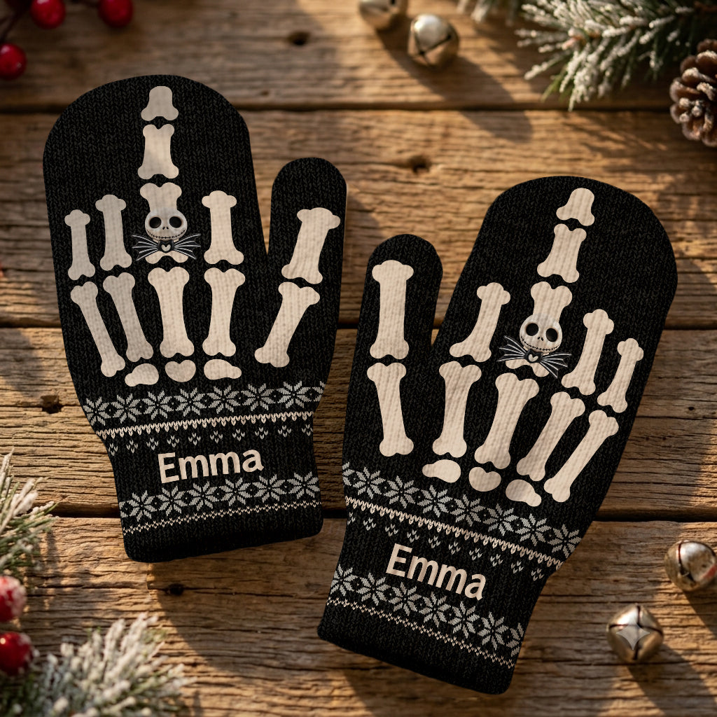 Funny Skeleton Hand - Personalized Nightmare Knitted Mittens
