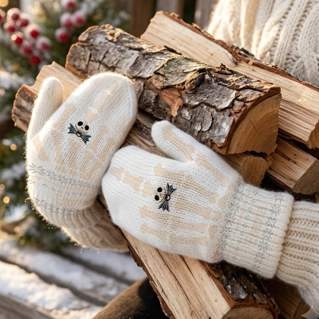 Funny Skeleton Hand - Personalized Nightmare Knitted Mittens
