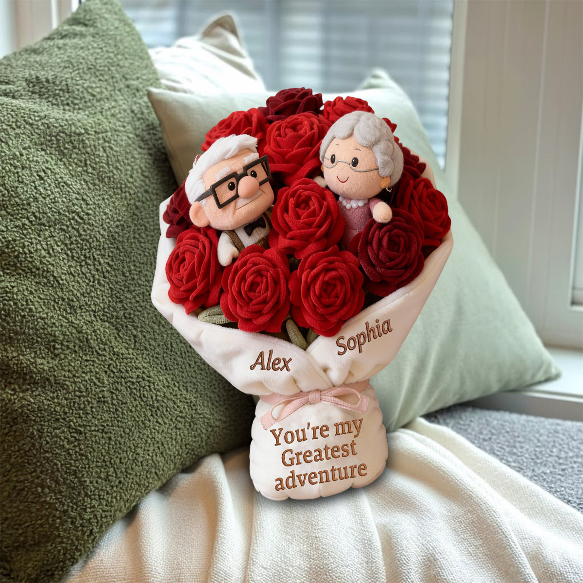You're My Greatest Adventure Bouquet - Personalized Up Movie Couple Faux Fur Shaped Pillow