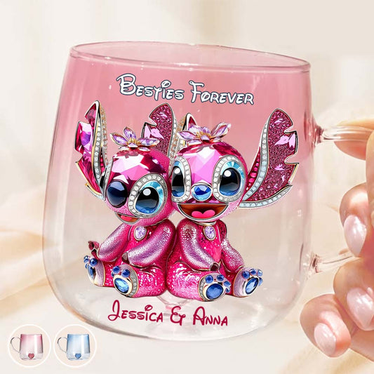 Pink Monster Friends Besties Forever - Personalized Ohana Gradient Glass Mug