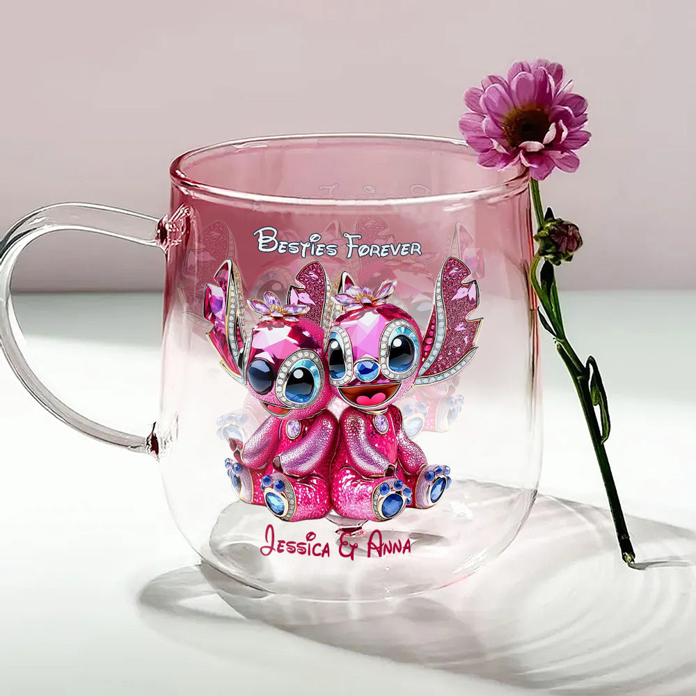 Pink Monster Friends Besties Forever - Personalized Ohana Gradient Glass Mug