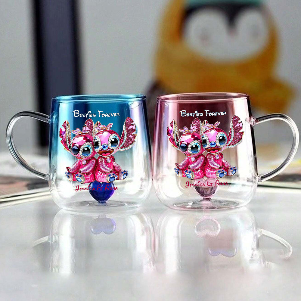 Pink Monster Friends Besties Forever - Personalized Ohana Gradient Glass Mug