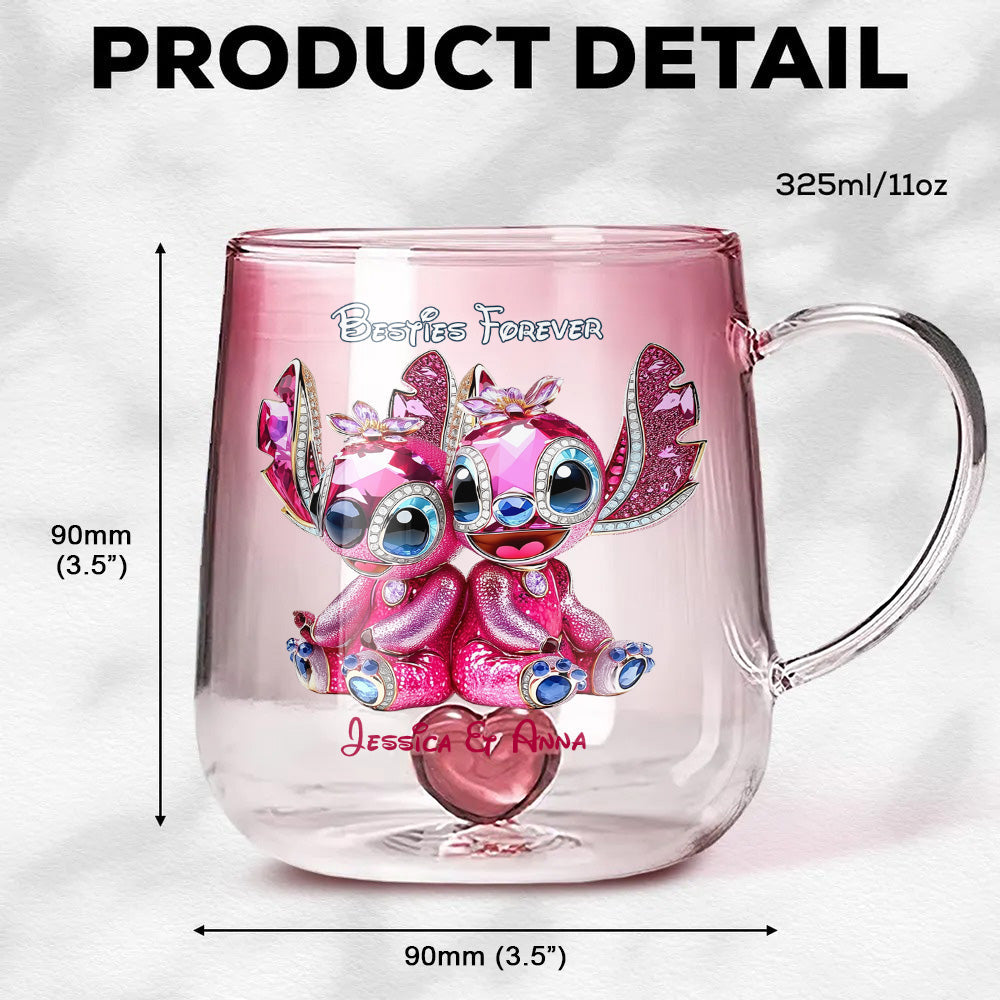 Pink Monster Friends Besties Forever - Personalized Ohana Gradient Glass Mug