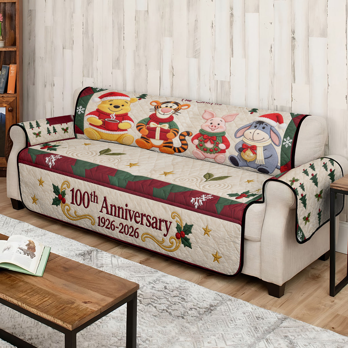 100th Anniversary Christmas Gift - Personalized Yellow Bear Quilted Sofa/Couch Cover