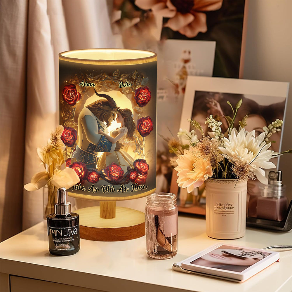 Tale As Old As Time - Personalized Couple Table Lamp With Wood Base