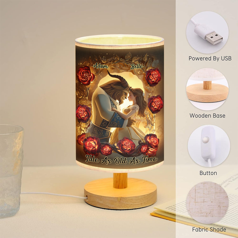 Tale As Old As Time - Personalized Couple Table Lamp With Wood Base
