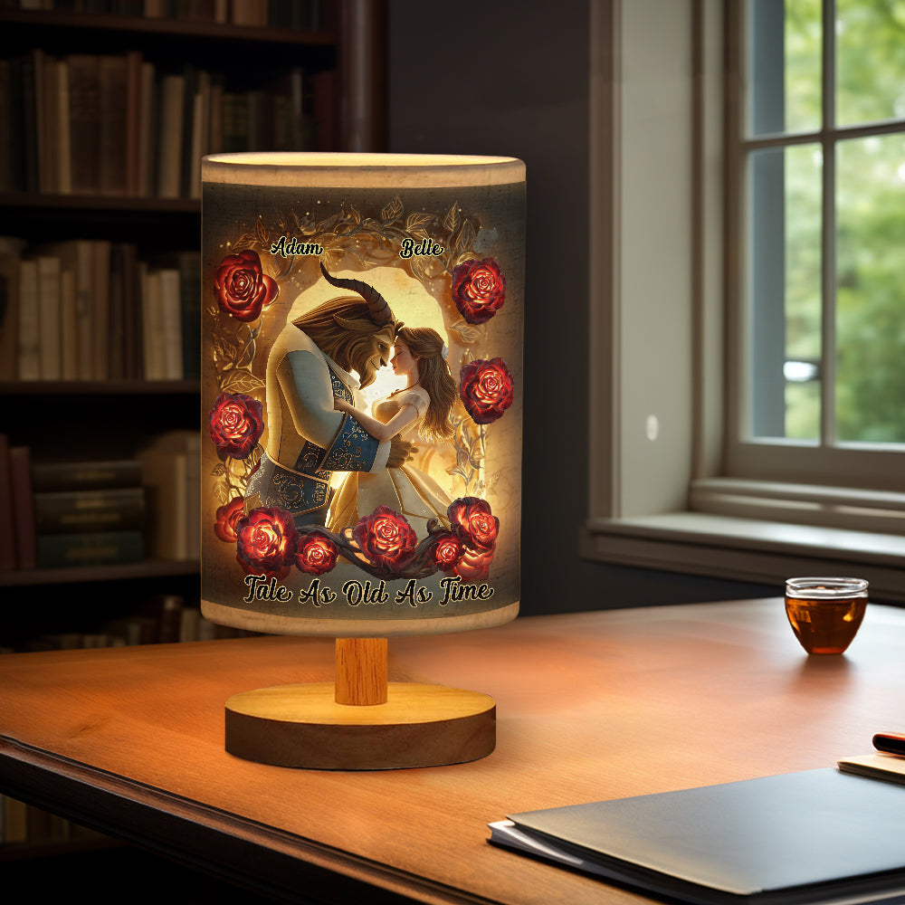 Tale As Old As Time - Personalized Couple Table Lamp With Wood Base