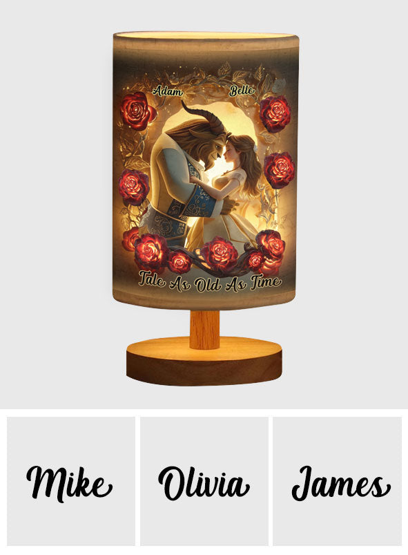 Tale As Old As Time - Personalized Couple Table Lamp With Wood Base