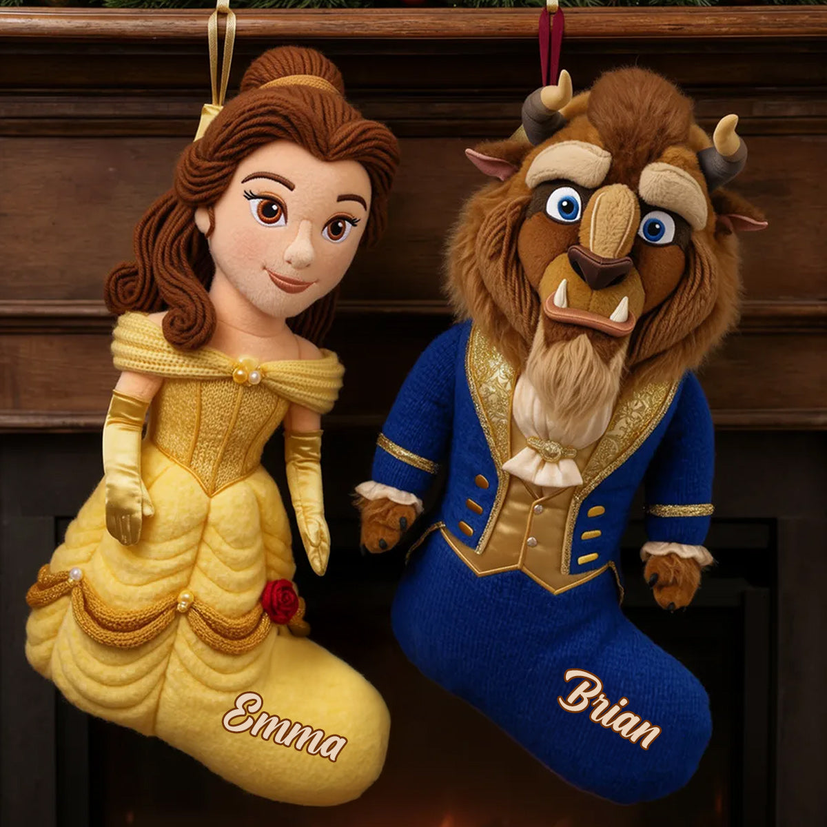 Funny Couple Christmas Hanging Socks - Personalized Beauty And The Beast Shaped Christmas Stocking