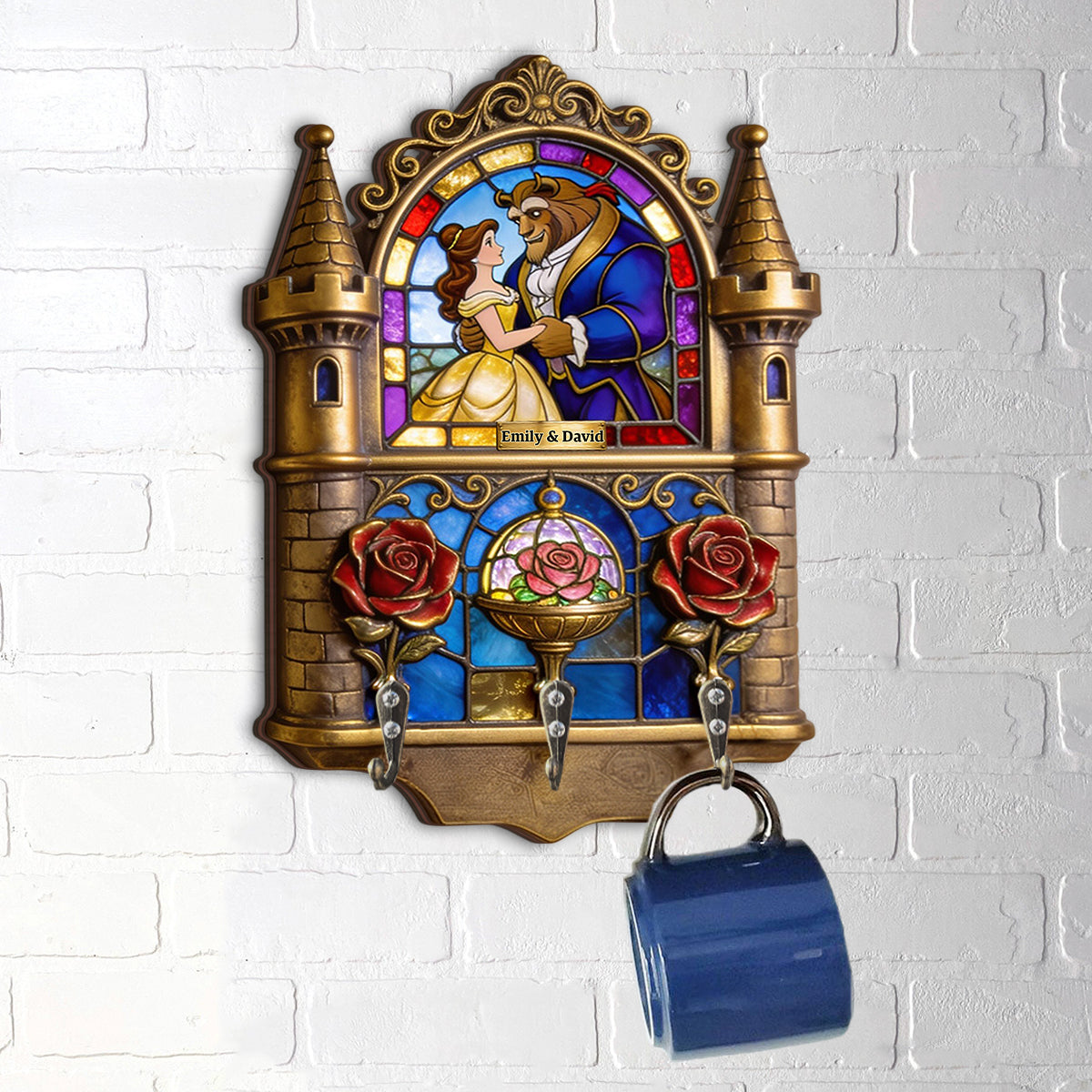 Roantic Couple Castle - Personalized Beauty And The Beast Custom Shaped Hanging Rack