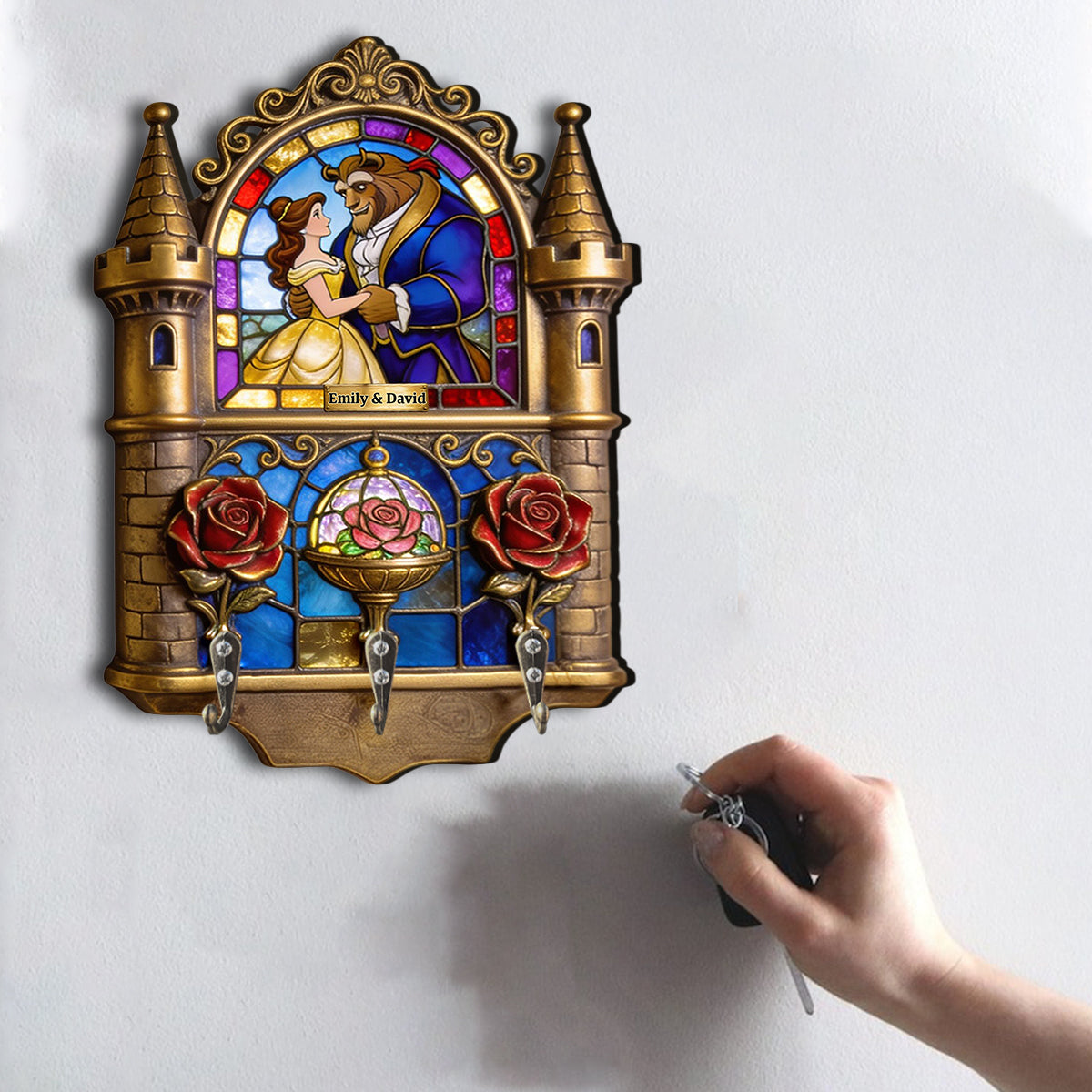 Roantic Couple Castle - Personalized Beauty And The Beast Custom Shaped Hanging Rack