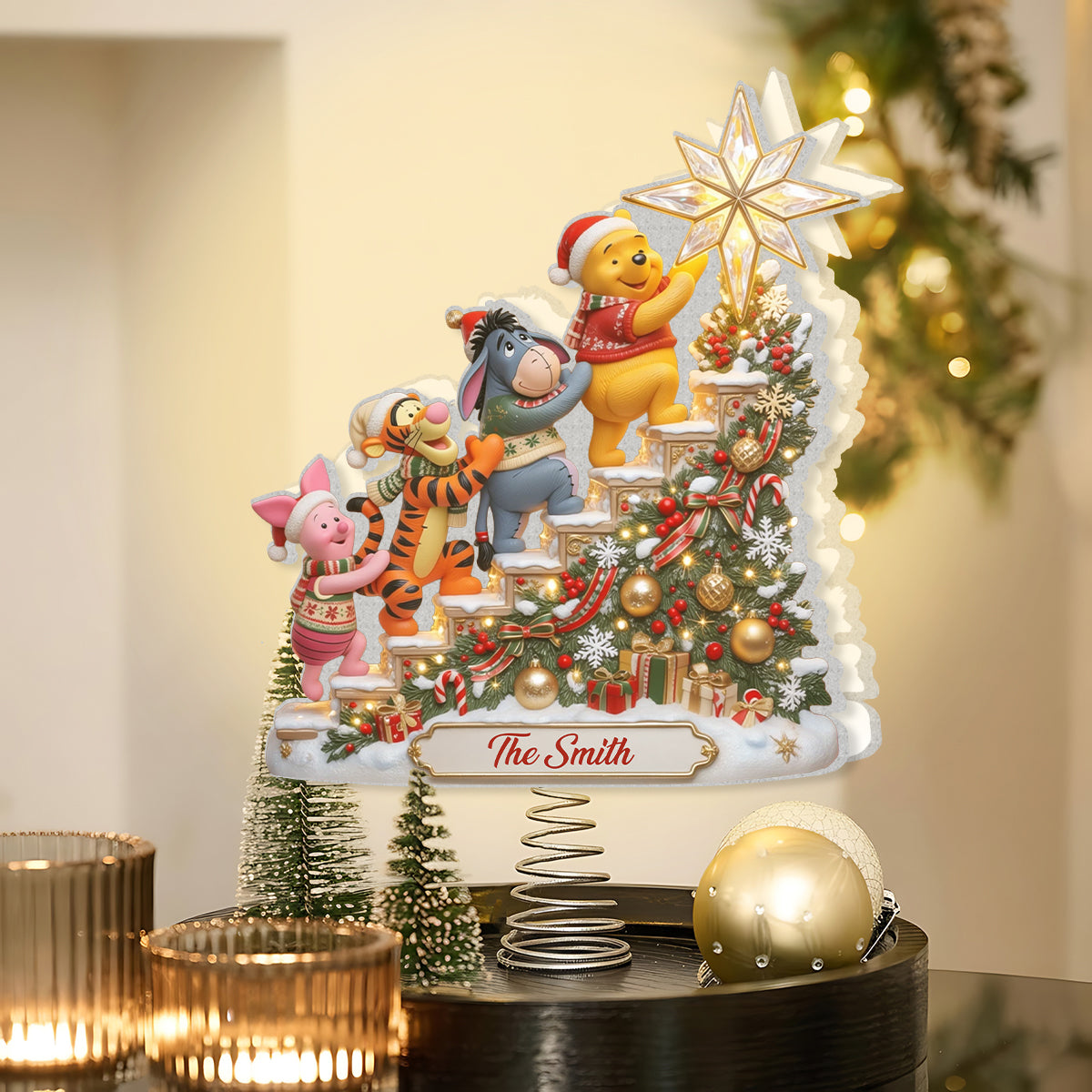 Best Time Of The Year - Personalized Yellow Bear LED Light Tree Topper
