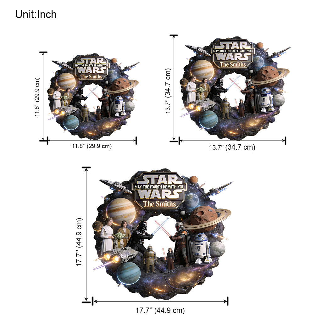 May The Fourth Be With You - Personalized The Force Shaped Wood Sign With Sash