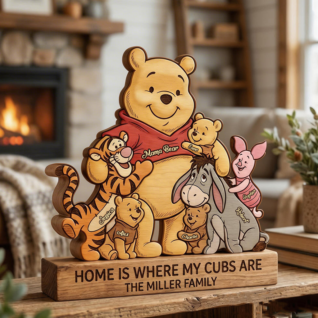 Mama Bear - Personalized Yellow Bear Shaped Wooden Puzzle