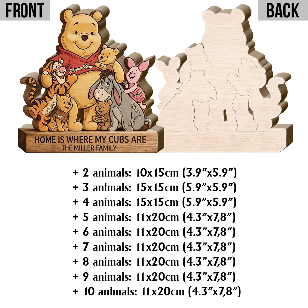 Mama Bear - Personalized Yellow Bear Shaped Wooden Puzzle
