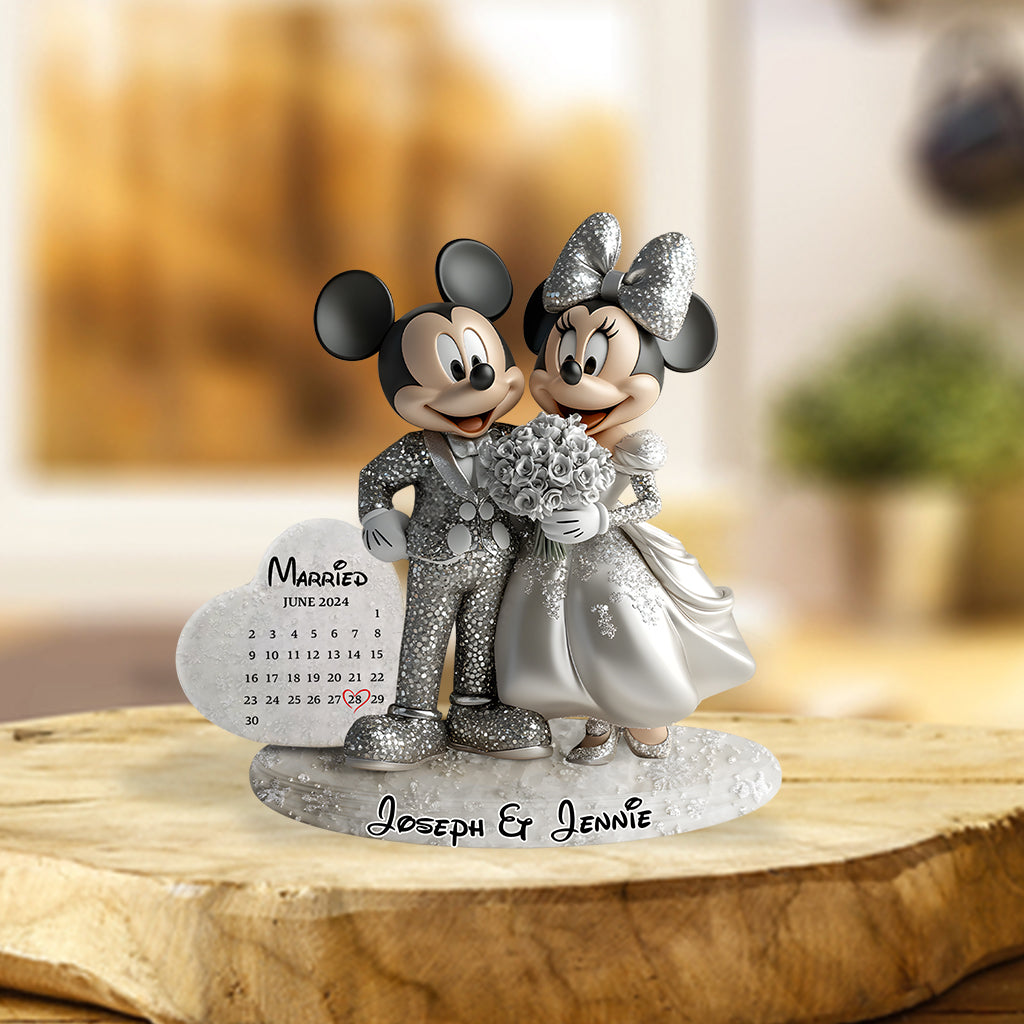 Married Wedding Couple Mouse Calendar - Personalized Mouse Custom Shaped Acrylic Plaque