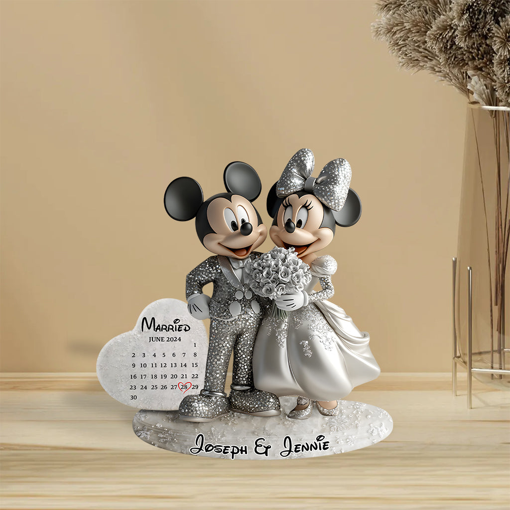 Married Wedding Couple Mouse Calendar - Personalized Mouse Custom Shaped Acrylic Plaque