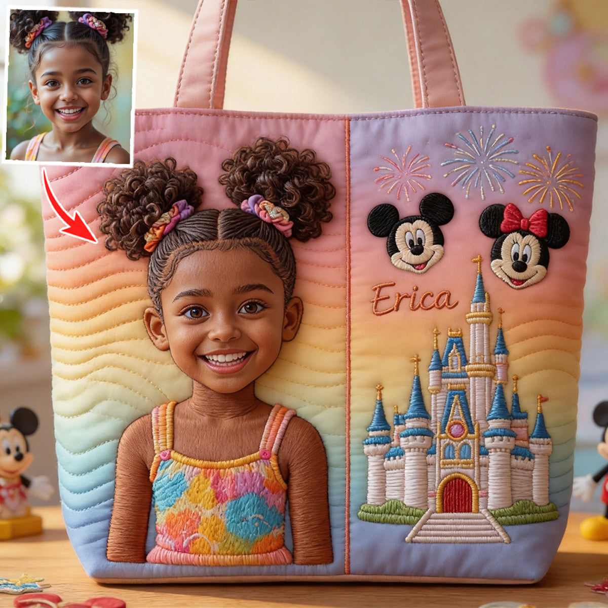 Custom Any Photo Magical Mouse Ears - Personalized Dream Trip Quilted Tote Bag