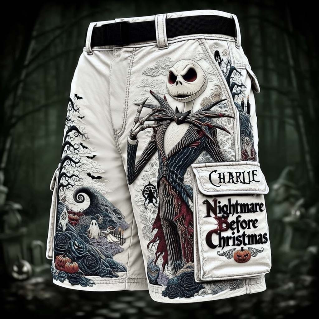 Gothic Nightmare Skeleton - Personalized Nightmare Cargo Shorts With Belt