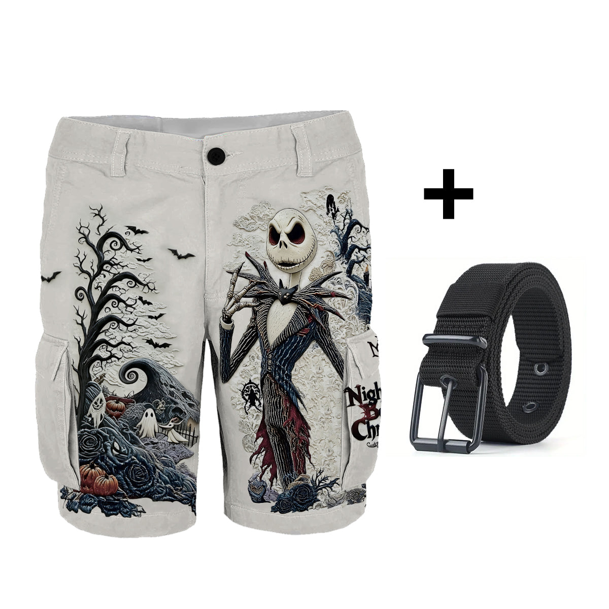 Gothic Nightmare Skeleton - Personalized Nightmare Cargo Shorts With Belt
